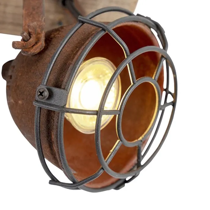 Industriestrahler rostbraun mit Holz kippbar 3-Licht - Gina