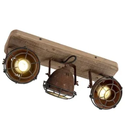 Industriestrahler rostbraun mit Holz kippbar 3-Licht - Gina