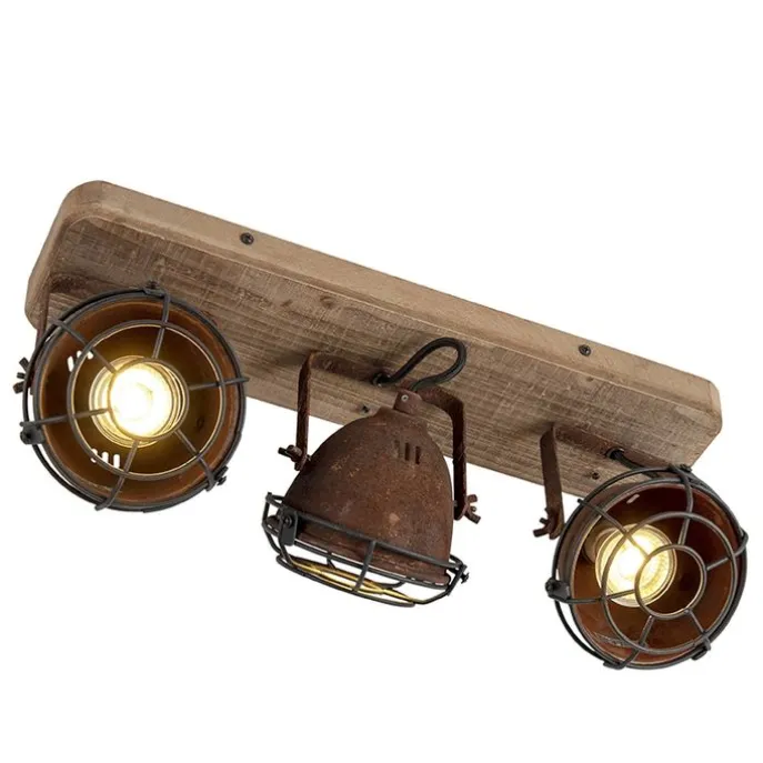 Industriestrahler rostbraun mit Holz kippbar 3-Licht - Gina