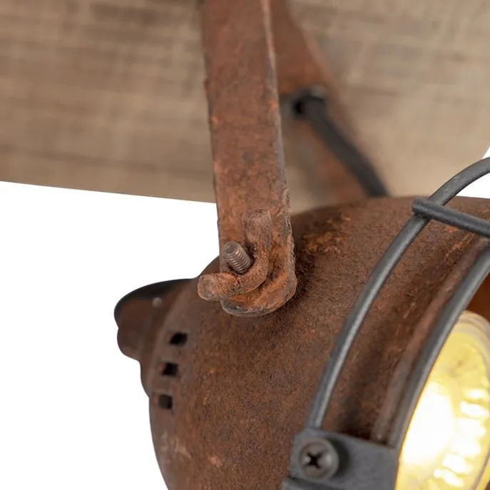 Industriestrahler rostbraun mit Holz kippbar 3-Licht - Gina
