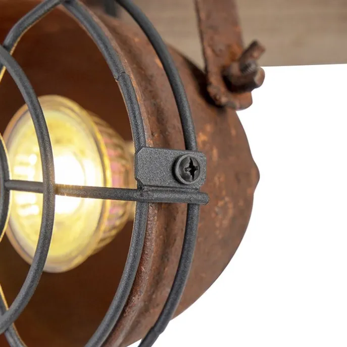 Industriestrahler rostbraun mit Holz kippbar 3-Licht - Gina