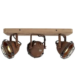 Industriestrahler rostbraun mit Holz kippbar 3-Licht - Gina