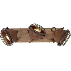 Industriestrahler rostbraun mit Holz kippbar 3-Licht - Gina
