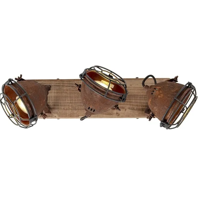 Industriestrahler rostbraun mit Holz kippbar 3-Licht - Gina