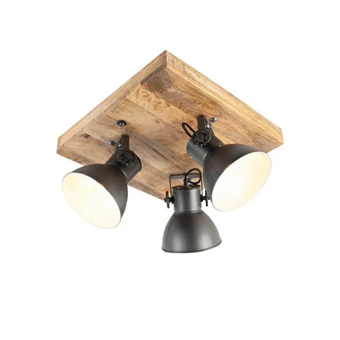 Industriestrahler schwarz mit Mangoholz 3 Lichter - Mangos