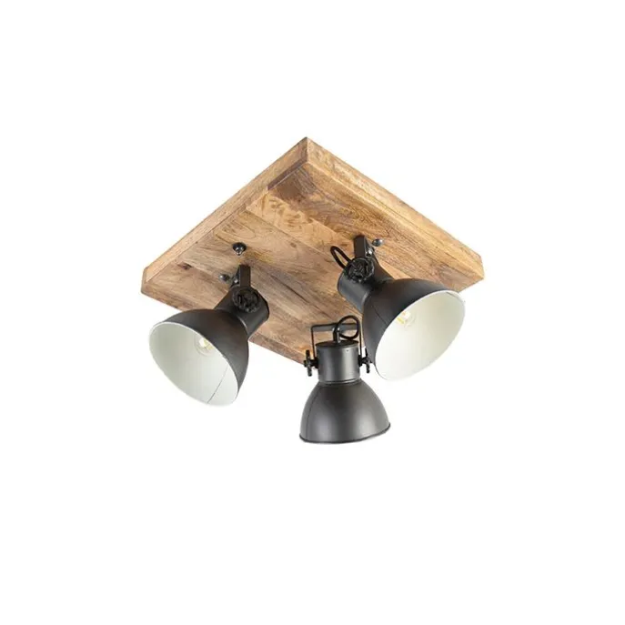 Industriestrahler schwarz mit Mangoholz 3 Lichter - Mangos