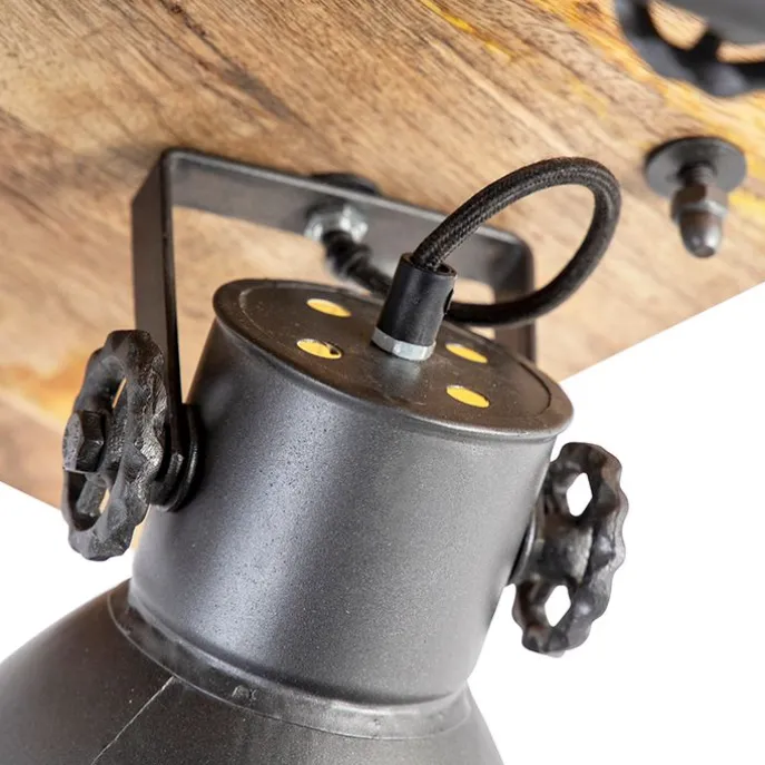 Industriestrahler schwarz mit Mangoholz 3 Lichter - Mangos