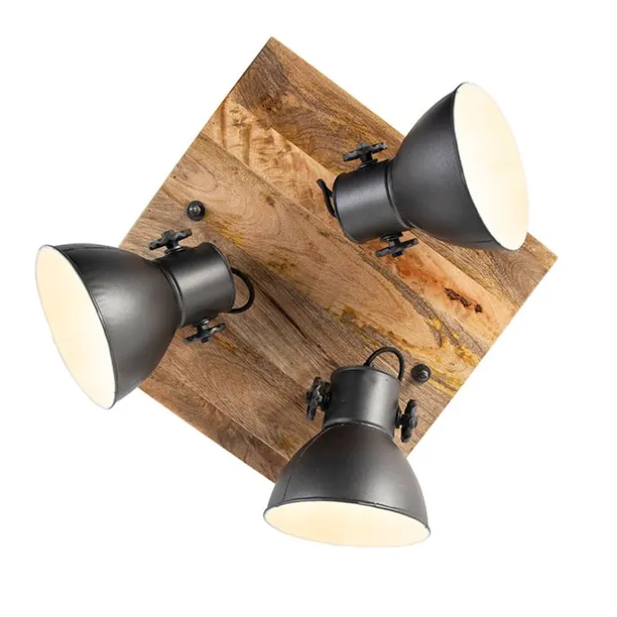 Industriestrahler schwarz mit Mangoholz 3 Lichter - Mangos