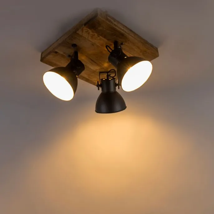 Industriestrahler schwarz mit Mangoholz 3 Lichter - Mangos