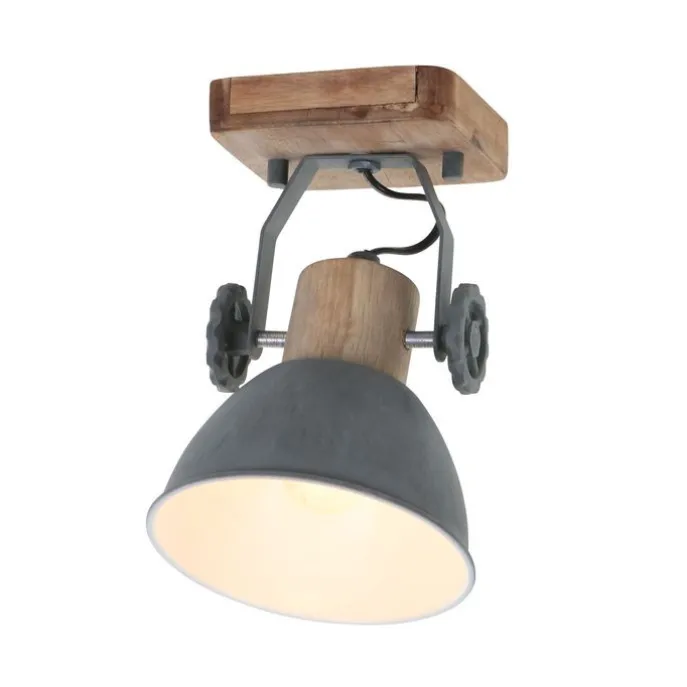 Industriële plafondspot hout met grijs draai- en kantelbaar - Gearwood