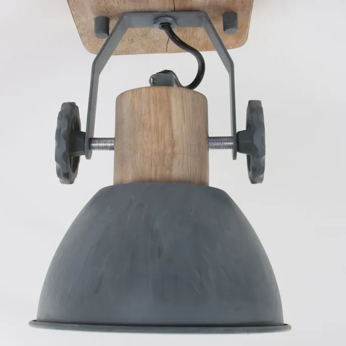 Industriële plafondspot hout met grijs draai- en kantelbaar - Gearwood