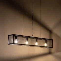 Intelligente industrielle Hängelampe schwarz inkl. 4 WiFi A60 - Käfig