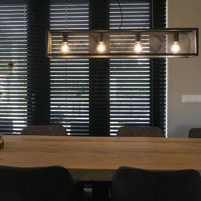 Intelligente industrielle Hängelampe schwarz inkl. 4 WiFi A60 - Käfig