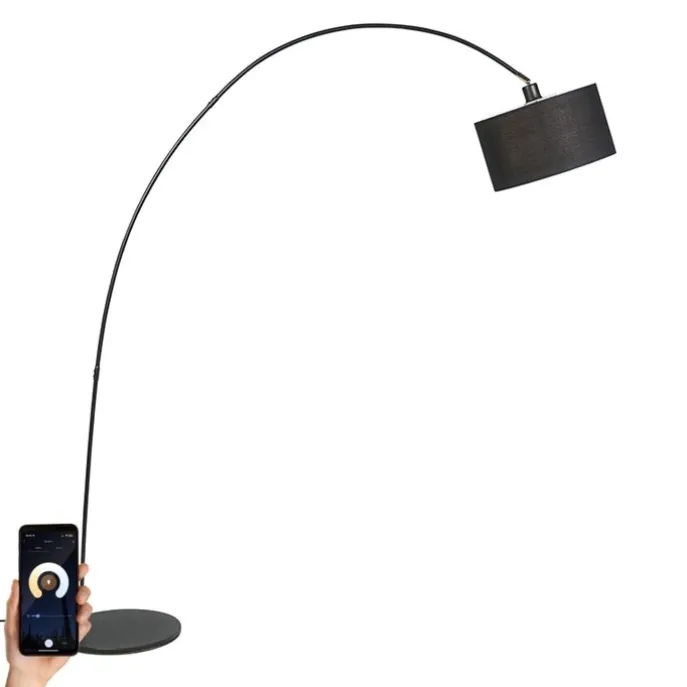Intelligente moderne Bogenlampe schwarz inkl. A60 Wifi - Vinossa