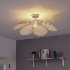 Japandi Deckenleuchte Creme mit Leinenschirm - Aisha