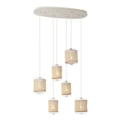 Japandi Hängelampe Beige mit Stoffschirmen 6-flammig - Yente