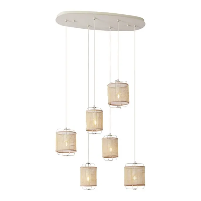 Japandi Hängelampe Beige mit Stoffschirmen 6-flammig - Yente