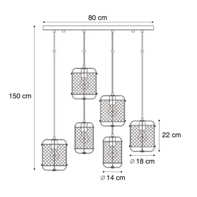 Japandi Hängelampe Beige mit Stoffschirmen 6-flammig - Yente