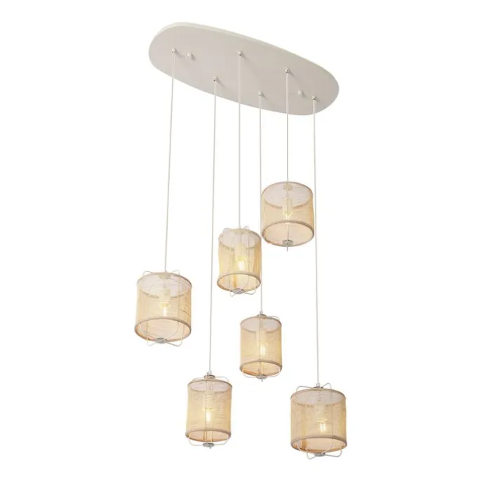 Japandi Hängelampe Beige mit Stoffschirmen 6-flammig - Yente