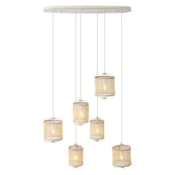 Japandi Hängelampe Beige mit Stoffschirmen 6-flammig - Yente