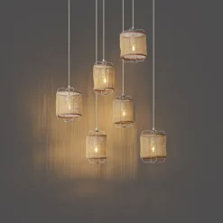 Japandi Hängelampe Beige mit Stoffschirmen 6-flammig - Yente