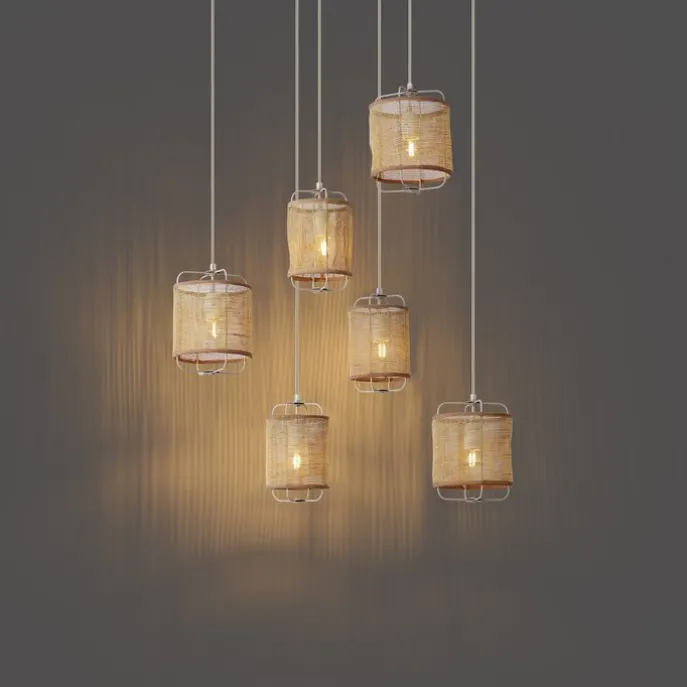 Japandi Hängelampe Beige mit Stoffschirmen 6-flammig - Yente