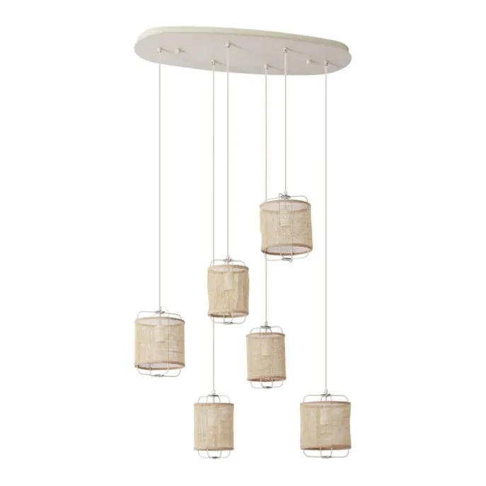 Japandi Hängelampe Beige mit Stoffschirmen 6-flammig - Yente