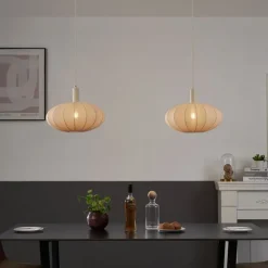 Japandi Hängelampe Beige mit Stoffschirm 2-flammig - Bida