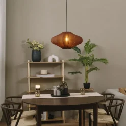 Japandi Hängelampe Braun mit Stoffschirm 50cm - Plu