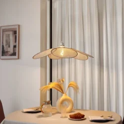 Japandi Hängelampe Creme mit Leinenschirm - Aisha