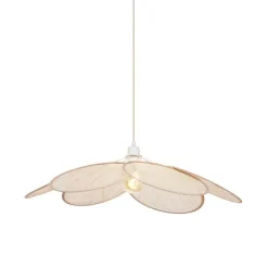 Japandi Hängelampe Creme mit Leinenschirm - Aisha