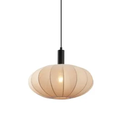 Japandi Hängelampe Schwarz mit braunem Stoffschirm - Bida