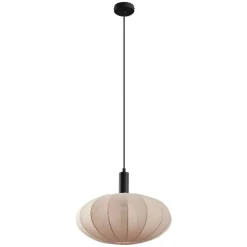 Japandi Hängelampe Schwarz mit braunem Stoffschirm - Bida