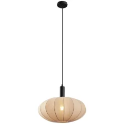 Japandi Hängelampe Schwarz mit braunem Stoffschirm - Bida