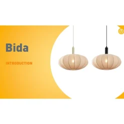 Japandi Hängelampe Schwarz mit braunem Stoffschirm - Bida