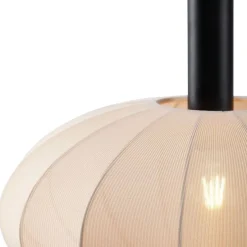 Japandi Hängelampe Schwarz mit braunem Stoffschirm - Bida