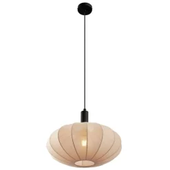 Japandi Hängelampe Schwarz mit braunem Stoffschirm - Bida