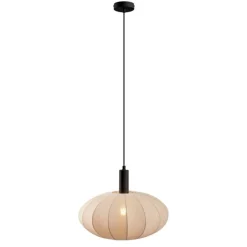 Japandi Hängelampe Schwarz mit braunem Stoffschirm - Bida