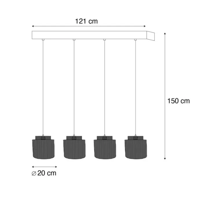 Japandi Hängelampe schwarz mit braunem Seil 4-flammig - Smilla