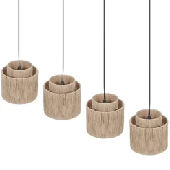 Japandi Hängelampe schwarz mit braunem Seil 4-flammig - Smilla