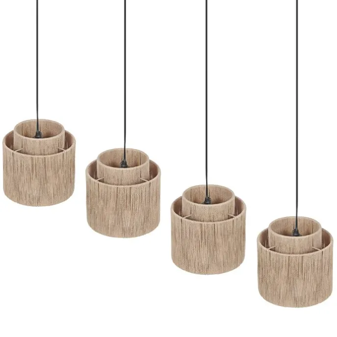 Japandi Hängelampe schwarz mit braunem Seil 4-flammig - Smilla