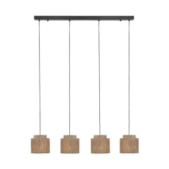 Japandi Hängelampe schwarz mit braunem Seil 4-flammig - Smilla