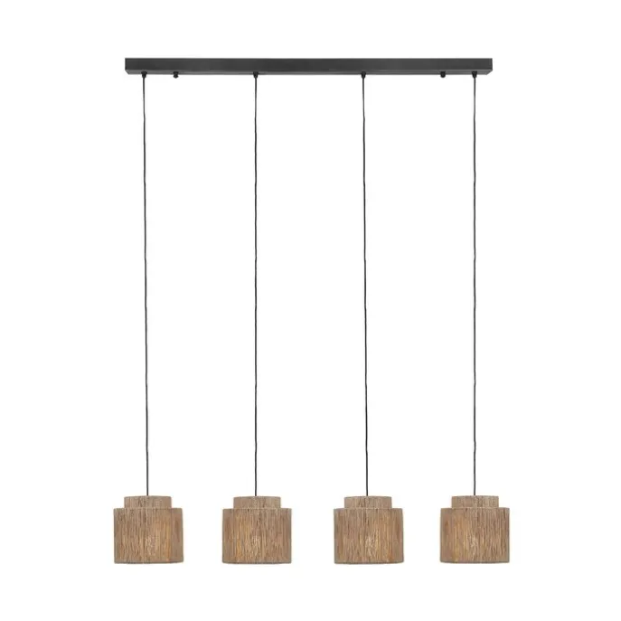 Japandi Hängelampe schwarz mit braunem Seil 4-flammig - Smilla