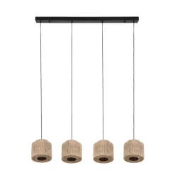 Japandi Hängelampe schwarz mit braunem Seil 4-flammig - Smilla