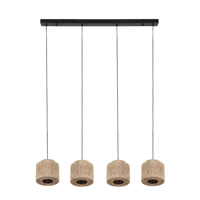 Japandi Hängelampe schwarz mit braunem Seil 4-flammig - Smilla