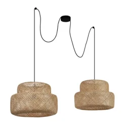 Japandi-Pendelleuchte Schwarz mit Bambus 2-flammig - Kea