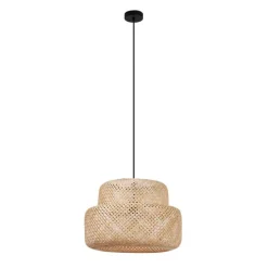 Japandi-Pendelleuchte Schwarz mit Bambus - Kea