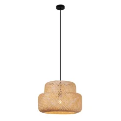 Japandi-Pendelleuchte Schwarz mit Bambus - Kea