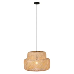 Japandi-Pendelleuchte Schwarz mit Bambus - Kea