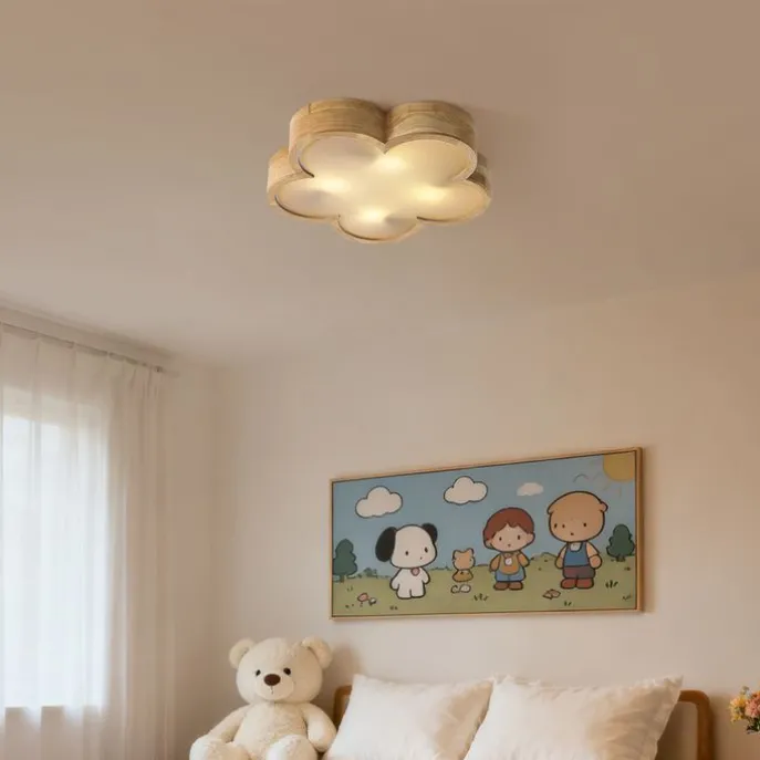 Kinderzimmer-Deckenleuchte Holz mit Weiß - Lucille